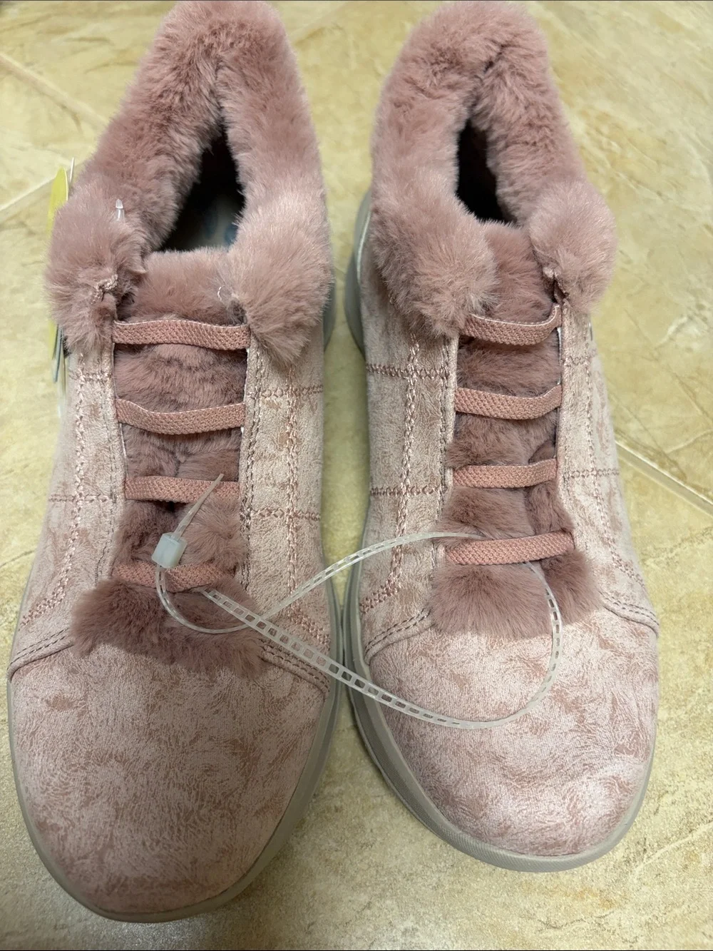Bzees Women's Blush Pink Faux-Fur Slip-On Sneakers